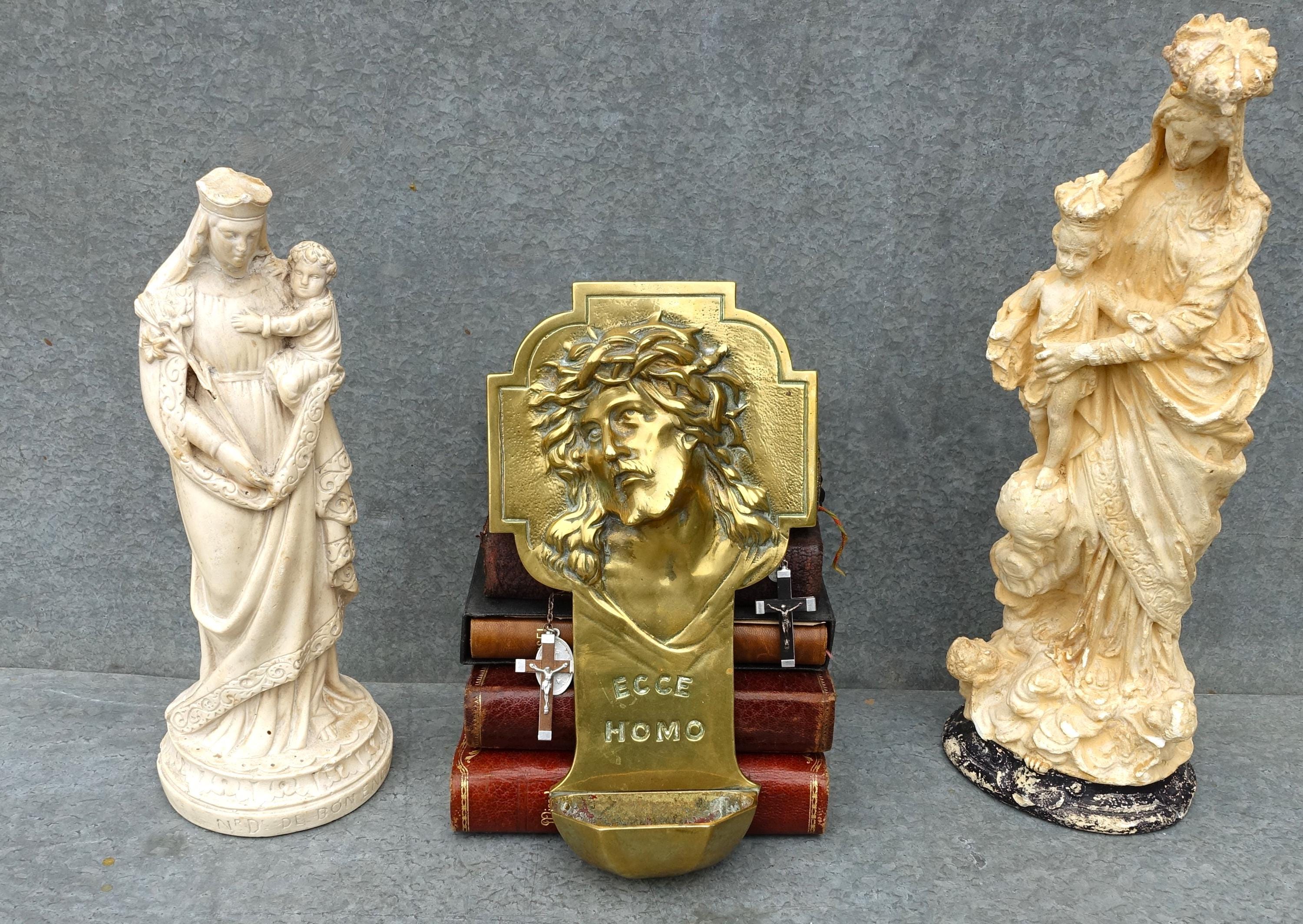 アンティーク真鍮製聖水盤：イエス・キリストのレリーフ、フランスの