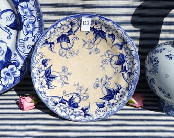 Présentoir à gâteau français Creil et Montereau, compote motif « floral » des années 1850/1870, joli présentoir à gâteau en transfert bleu et blanc Terre de Fer. 3