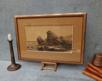 1871 French Charcoal Print, Framed & Glazed French Charcoal Seascape, Charcoal Print In Style Of Auguste Allongé, French 1800s Charcoal Art