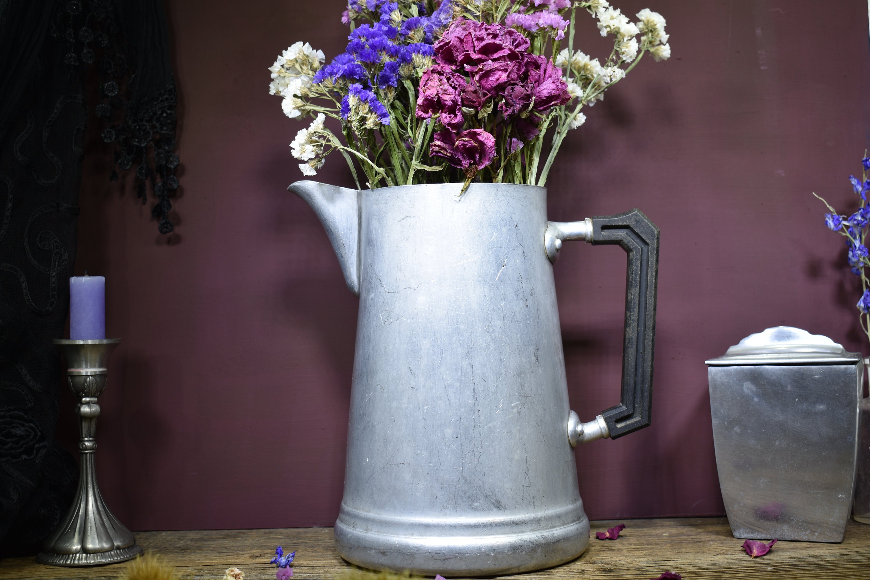Français Pichet à Eau en Aluminium, Fabuleuse Forme Rétro Des Années 1950, Grande Cruche Aluminium F