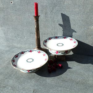 Two Alfred Lanternier Fine Porcelain Cake Stands, A Great Pair of 1940&#39;s/50&#39;s Limoges Porcelain Cake Stands, Lovely Rose Motifs And Gilding.