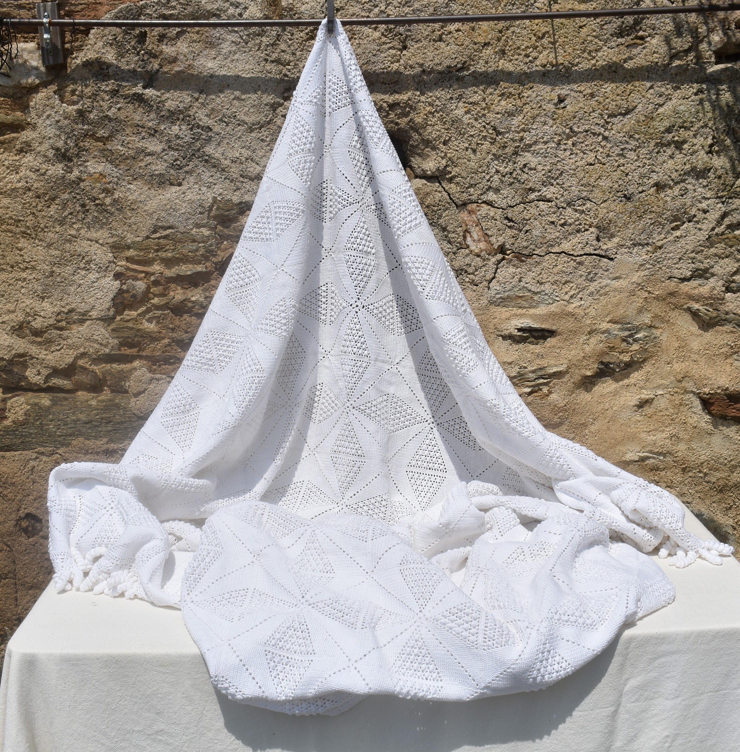 French XL White Cotton Crocheted Blanket Matching Bolster Cover Handmade Heavy Crochet Throw French Bohemian Afghan Crocheted Blanket Etsy Canada