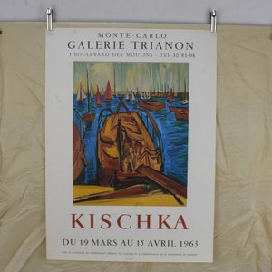 パリの芸術家「キシュカ」（1908-1974）。展覧会ポスター。イシス・キシュカのオリジナルポスター。モンテカルロ 1963年。パリ派美術ポスター。MCマリーナ