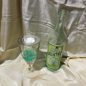 Vintage Absinthe Glass and Perforated Strainer, Belle Époque Style Barware, French Bistro Collectible Glass With Free Silver Plate Strainer