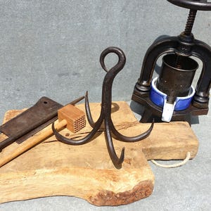 19th French Butchers Hook, 4 Pronged Rustic Wrought Steel Kitchen Hook, French Well or Grappling Hook, Pot Pan Hanger, Dried Herbs Hook.
