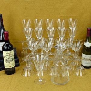 French Crystal 45 Piece Glass & Decanter Set, FREE SHIPPING, 1930&#39;s Handmade And Hand Etched Super Quality Matching Set Of French Glassware.