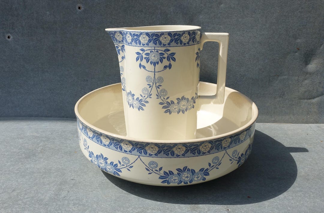 Ensemble Lavabo Pichet Ancien Sarreguemines - Céramique Vintage