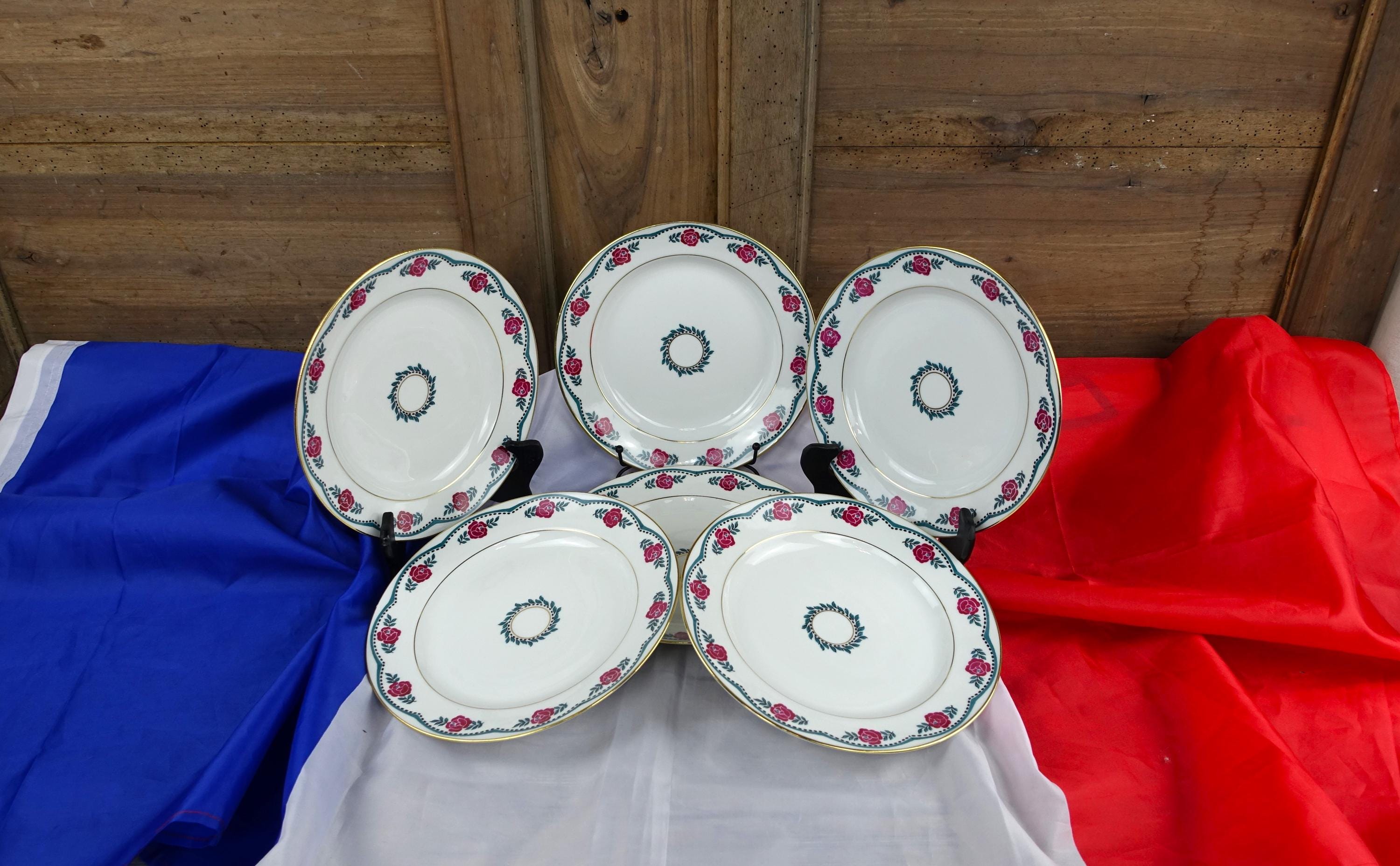 Six Super Alfred Lanternier Fine Porcelain Side Plates, A Super Set of 1940's/50's Limoges Salad Plates, Lovely Rose Motifs And Gilding.