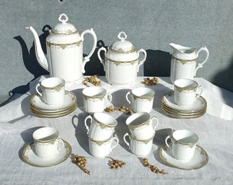 Superbe service à thé de Limoges 25 pièces, service à thé en porcelaine française Emile Madesclaire, très bon état, porcelaine fine de Limoges des années 1930.