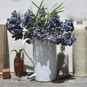 1950s French Enamel Irrigator, White Enamel & Blue Marble Effect, French Enamel Enema Jug, Enamel Wall Utensil Holder, French Enamel Planter