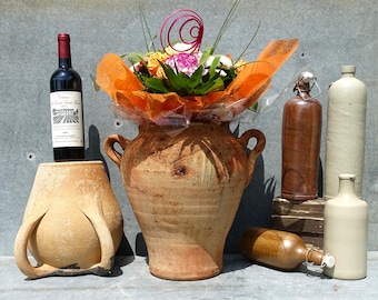 1800's Französischer Ton Confit Pot: Rustikaler glasierter Steingutkrug