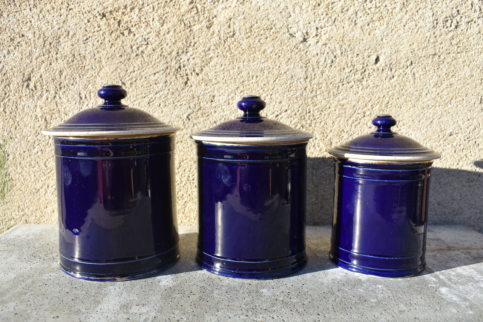 19th French Cobalt Blue Kitchen Canister Set 3 Rare Napoleon Etsy
