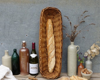 French Large Wicker Baguette Basket, Authentic Ex French Bistro Well Used & Timeworn Patina Long Bread Basket, Great French Food Photo Prop!
