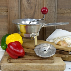 Classic French Vegetable Press, Fully Working Hand Turned Moulin Legumes, French Kitchen Decor, Ready To Work Or A Great Bit Of Kitchenalia.