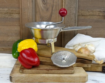 Classic French Vegetable Press, Fully Working Hand Turned Moulin Legumes, French Kitchen Decor, Ready To Work Or A Great Bit Of Kitchenalia.