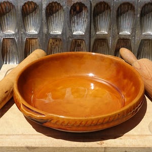 Vintage French Sandstone Pie Dish, Digoin Grèspots Bakeware from France, Rustic Glazed Oven Dish, Super Country Kitchen Decor