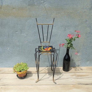 1950s French Tiled Metal Plant Stand Chair - Villeroy & Boch Tile