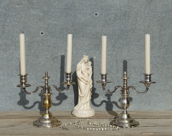 1950s French Silver Plated Brass Candelabra Pair - Shabby Chic Home Decor