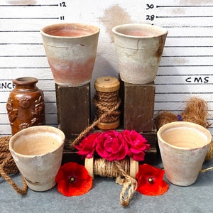 Może przedstawiać: Cztery doniczki z terakoty, dwie brązowe szpulki sznurka, brązowa ceramiczna butelka i bukiet czerwonych kwiatów na białym tle z czarnymi liniami i napisami "INCH" i "CMS".