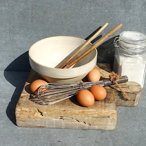 Digoin Grespots Stoneware Mixing Bowl, 8 1/2&quot; Cream Pastry Bowl, French 1940&#39;s/50&#39;s Baking Bowl, Lovely Swirls And Drips Of Glaze,