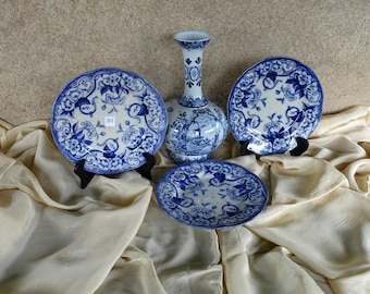 Piatti floreali antichi Creil Et Montereau, Terre de Fer, fine XIX secolo, set di 3