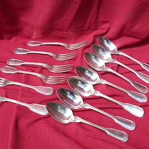 Vintage Christofle Silverplate Flatware Set, Chinon Pattern, Seven Super Spoons And Six Fabulous Forks – French Antique Cutlery, Hallmarked