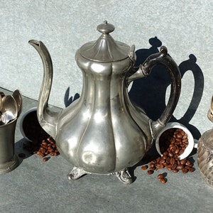 Pewter 1800&#39;s Coffee Pot, Super Shabby Chic Kitchen Decor, 1897 &quot;Shaw And Fisher&quot; Coffee Pot With Ebonised Wooden Handle, Classic Coffee Pot