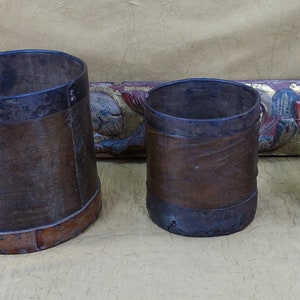Antique French Grain Measures: Bentwood, Steel & Leather - 19th Century Trio image 4