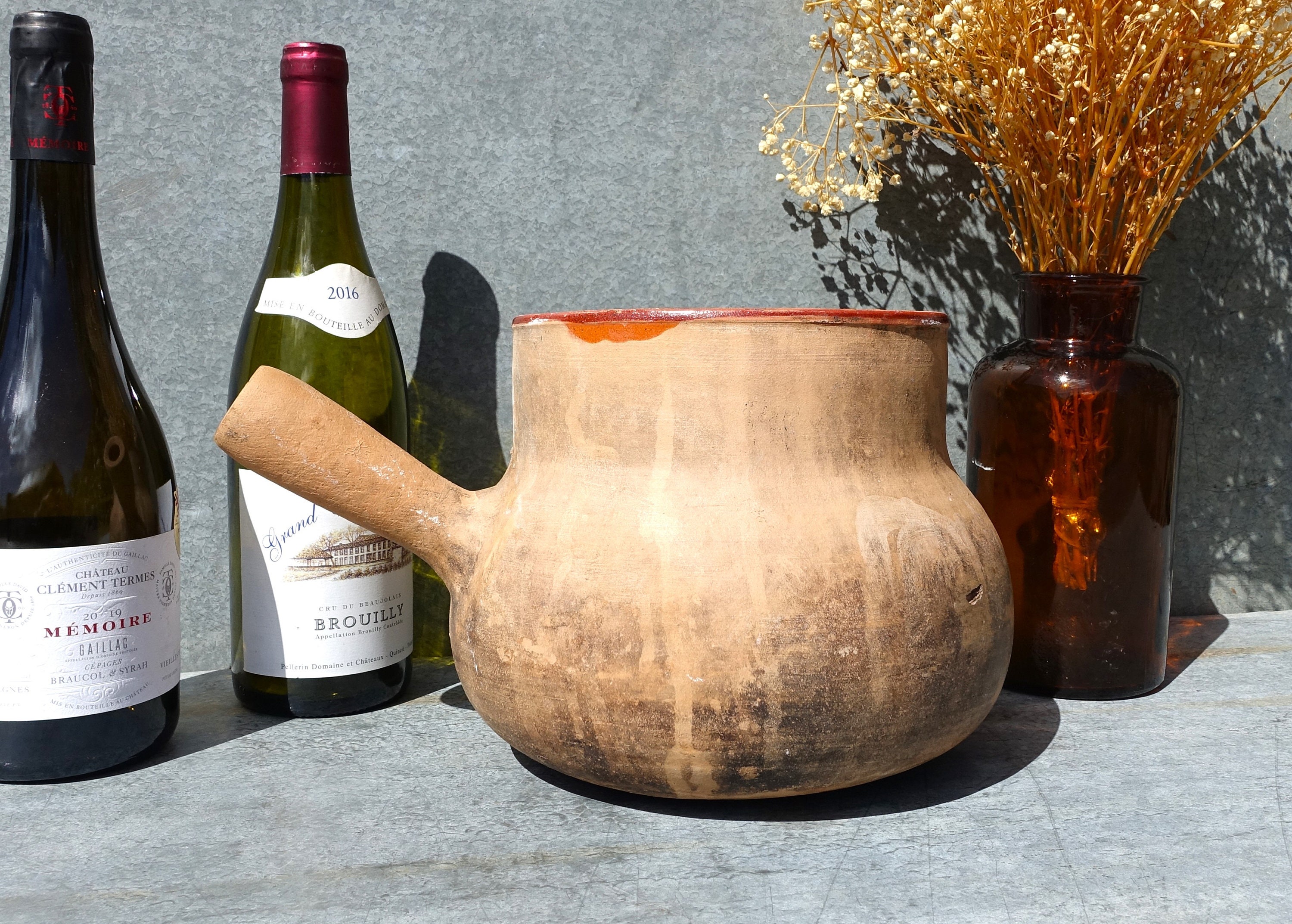Antique French Clay Cooking Pot: Vallauris Toupin, Glazed