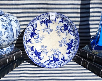 Présentoir à gâteau français Creil et Montereau, compote motif « floral » des années 1850/1870, joli présentoir à gâteau en transfert bleu et blanc Terre de Fer. 4