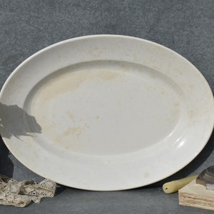 1800s French Tea Stained Ironstone Platter, Lovely &quot;Digoin&quot; Ivory Oval Ironstone Meat Carving Plate, Shabby Chic JDL Ironstone Serving Plate