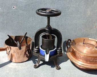 1880s French Duck Press, 13&quot; Cast Iron & Enamel Sturdy (14 Lbs) Kitchen Press For Duck, Fettled And Functional = Crush a Duck! Gourmet Gift!