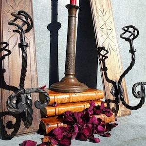 French Coat & Hat Hooks, Wood Mounted Twisted Steel Hallway Hooks, Entryway Coat Hooks, Hand Carved Wooden Portmanteaux Ends With Coat Hooks