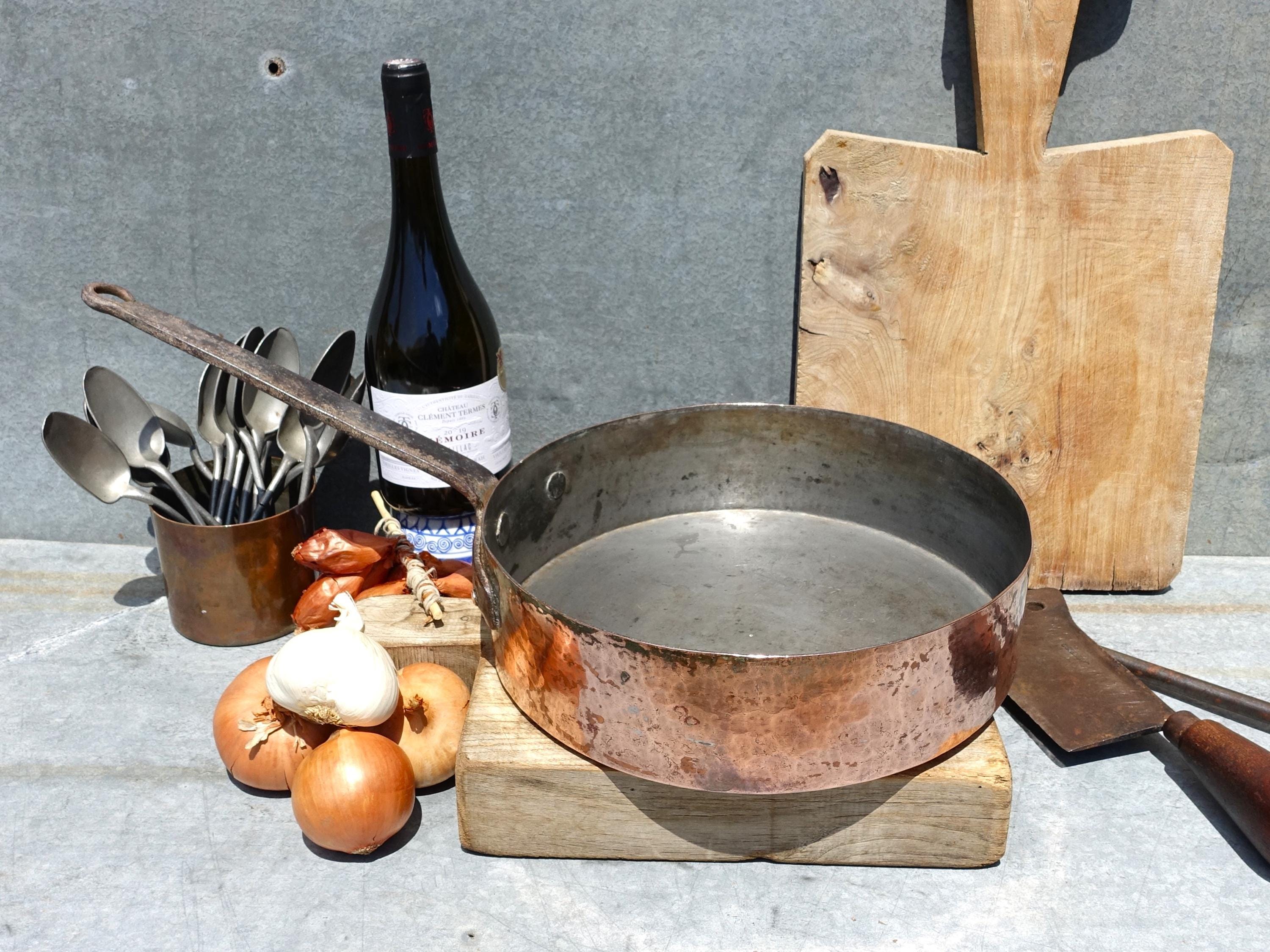 フランス製 西洋アンティーク 真鍮製 フライパン 木製取手 コッパー @ 105mm キッチン・日用品・その他 フランス製 西洋アンティーク