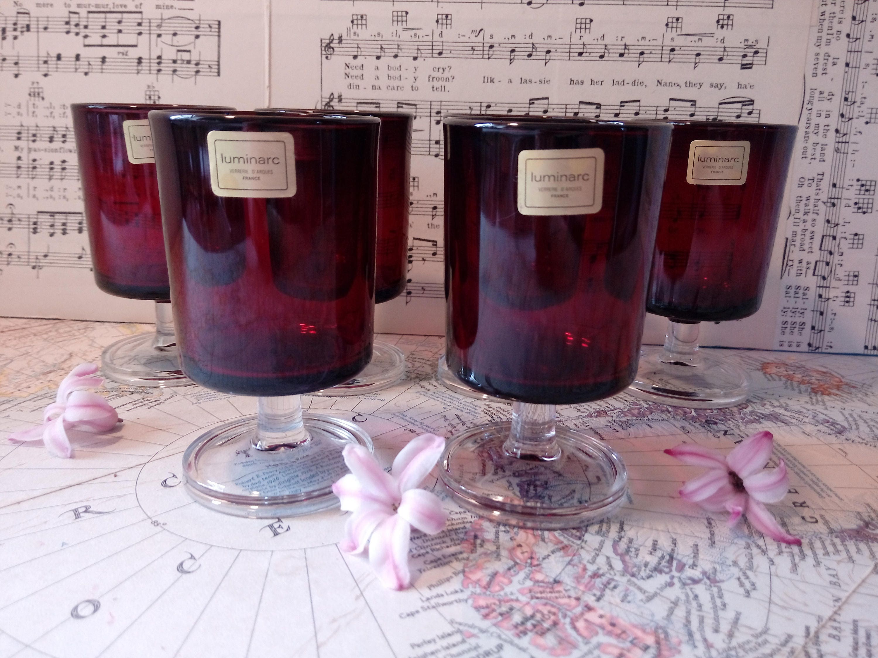 Lot de 6, Petits Verres à Boire Rouge Rubis Luminarc, Liqueur Français Vintage Couleur Porto