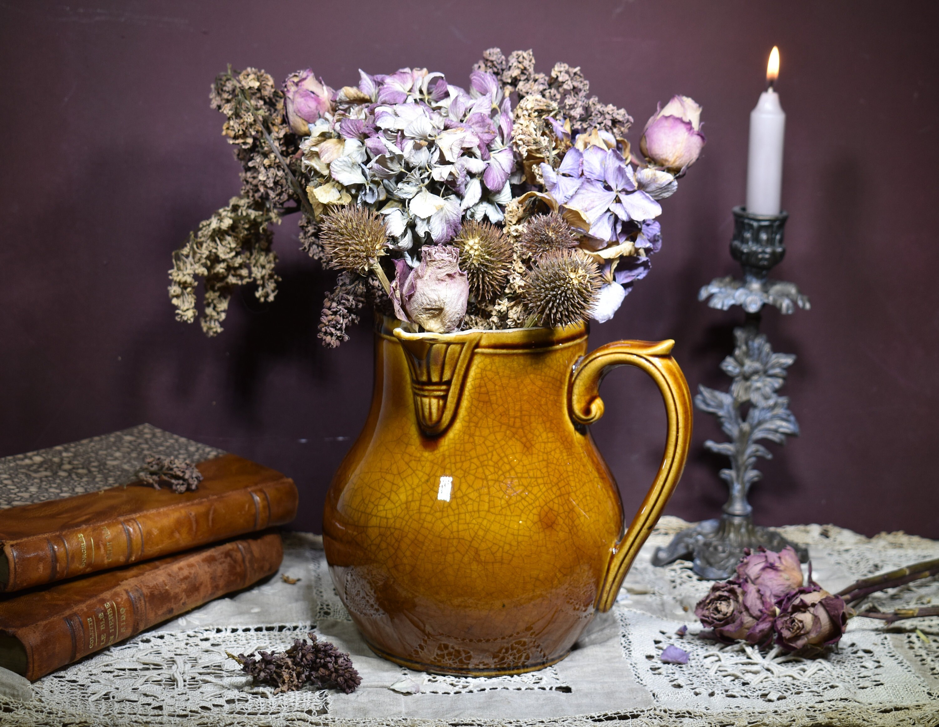 Pichet en Grès Français Des Années 1800, Une Fabuleuse Cruche d'eau de Lait Émaillé Au Caramel 6, 5 