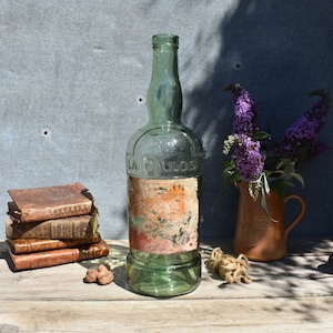 French &quot;La Gauloise&quot; XL Green Glass Bottle, Fabulous 18.5&quot; French Liqueur Bottle, La Gauloise Made for Export to USA, Old Glass Bubbles!