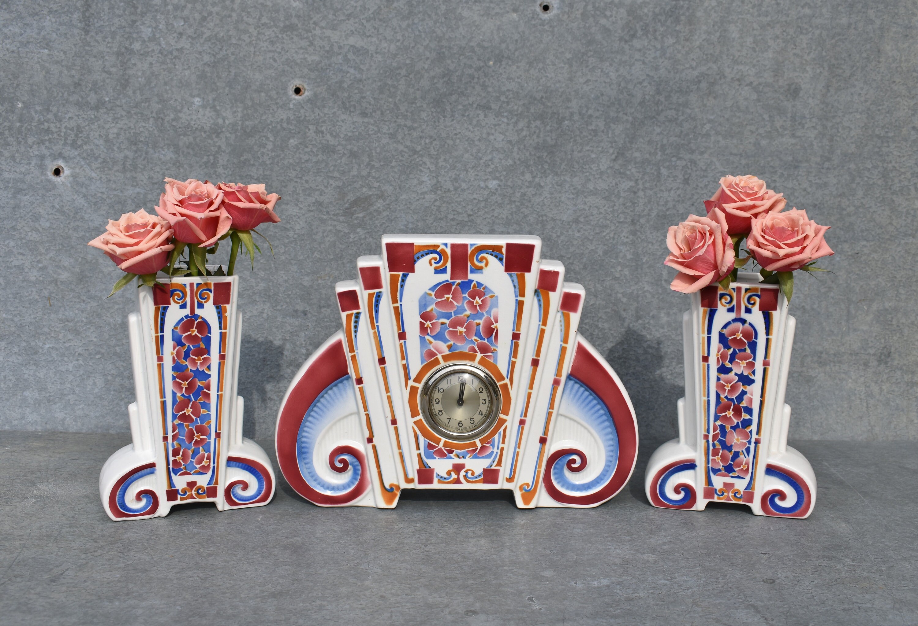 1950S Français Art Déco Mantel Garniture Set,