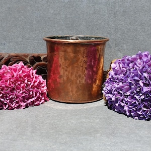 1800s French Copper Pot, Antique Rustic 6&quot; Copper Planter or Plant Pot, Upcycled From A Saucepan, Rustic French Copper Utensil/Brush Pot