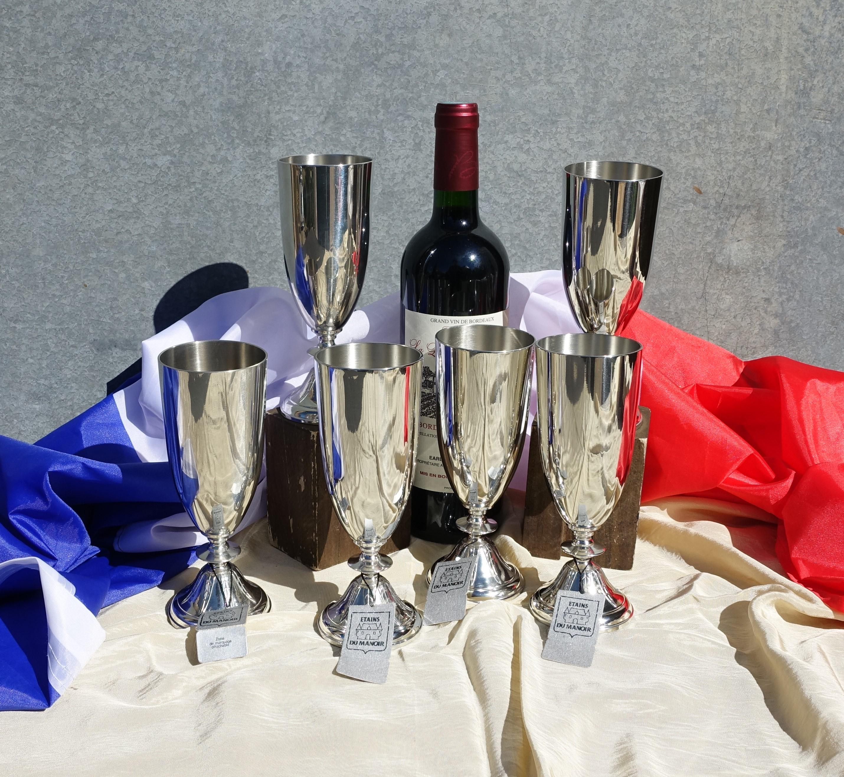 6 anciens et superbes Taste Vin en Etain et verres  les