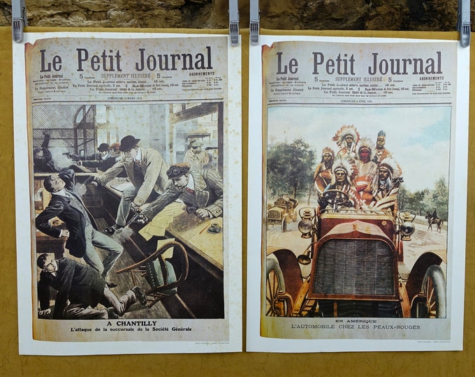 A Pair Of French " Le Petit Journal" Posters, Dated 1905 And 1915, Full Color Reproductions Of Front Pages, Parisian Magazine Front Pages.