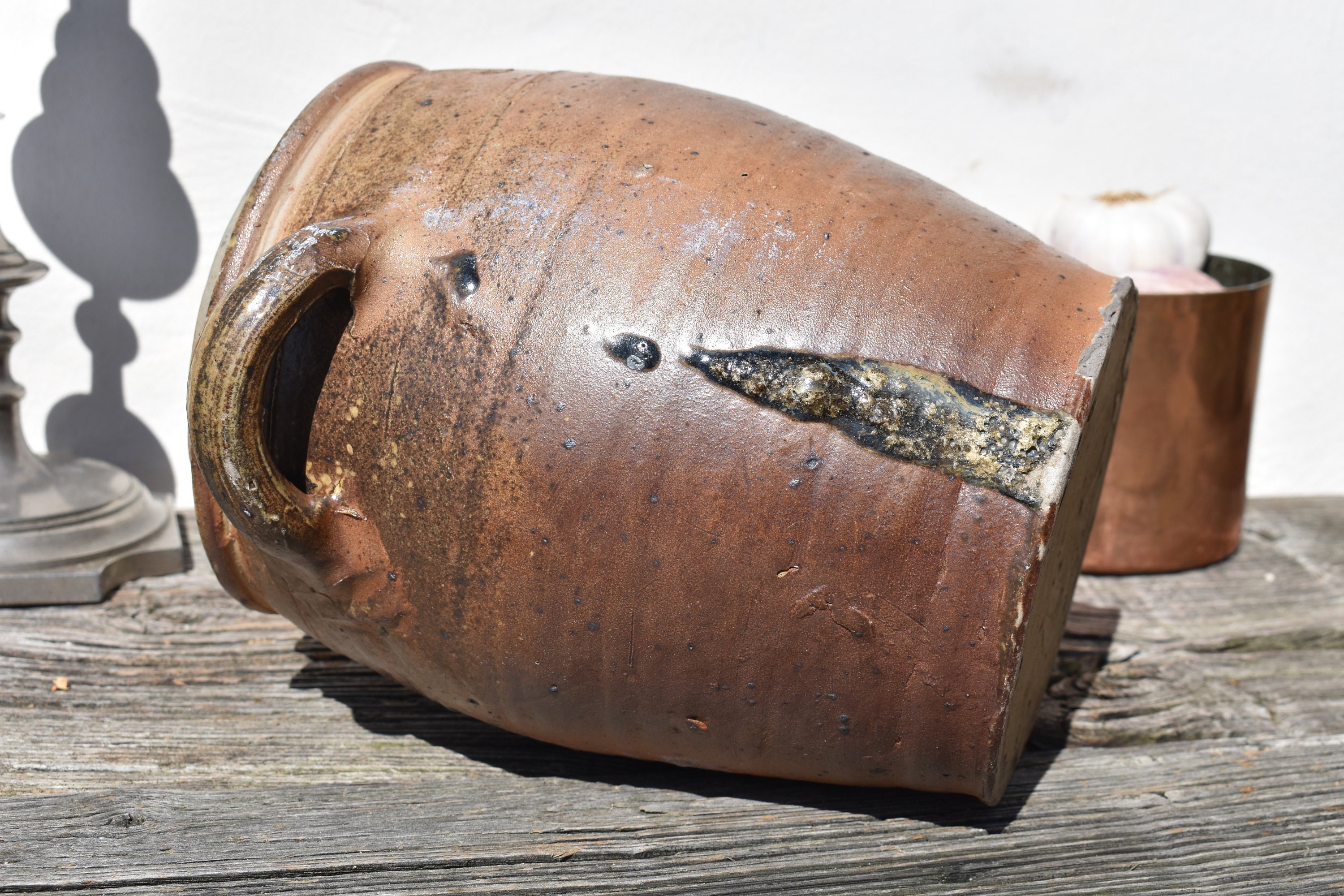 Français Pot Confit en Grès, Un Charmant d'ustensiles de Français Primitif Rustique Fait à La Main, 