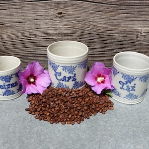 Tarros de almacenamiento St. Uze en azul y blanco, botes de cocina Art Nouveau, decoración de cocina rústica de 3 piezas Revol Potteries VGC, tarros antiguos franceses