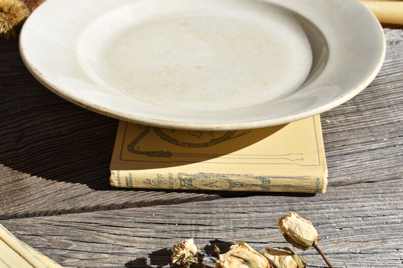 Lovely Old Tea Stained Large Round Plate Antique French Ivory Ironstone Round Serving Plate Badonviller c1930 Ironstone Round Platter