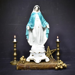 1900 French Porcelain Virgin Mary Statue, A Beautiful Antique French White Porcelain & Gilt Accents Madonna, Vintage Virgin Mary Statue