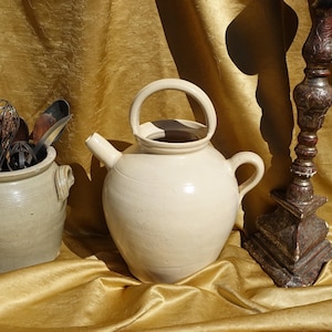 Vintage French Cream Stoneware Gargoulette, Cream Glazed Water/Wine Carrier, Traditional Clay Water Pitcher, French Farm Workers Water Jug
