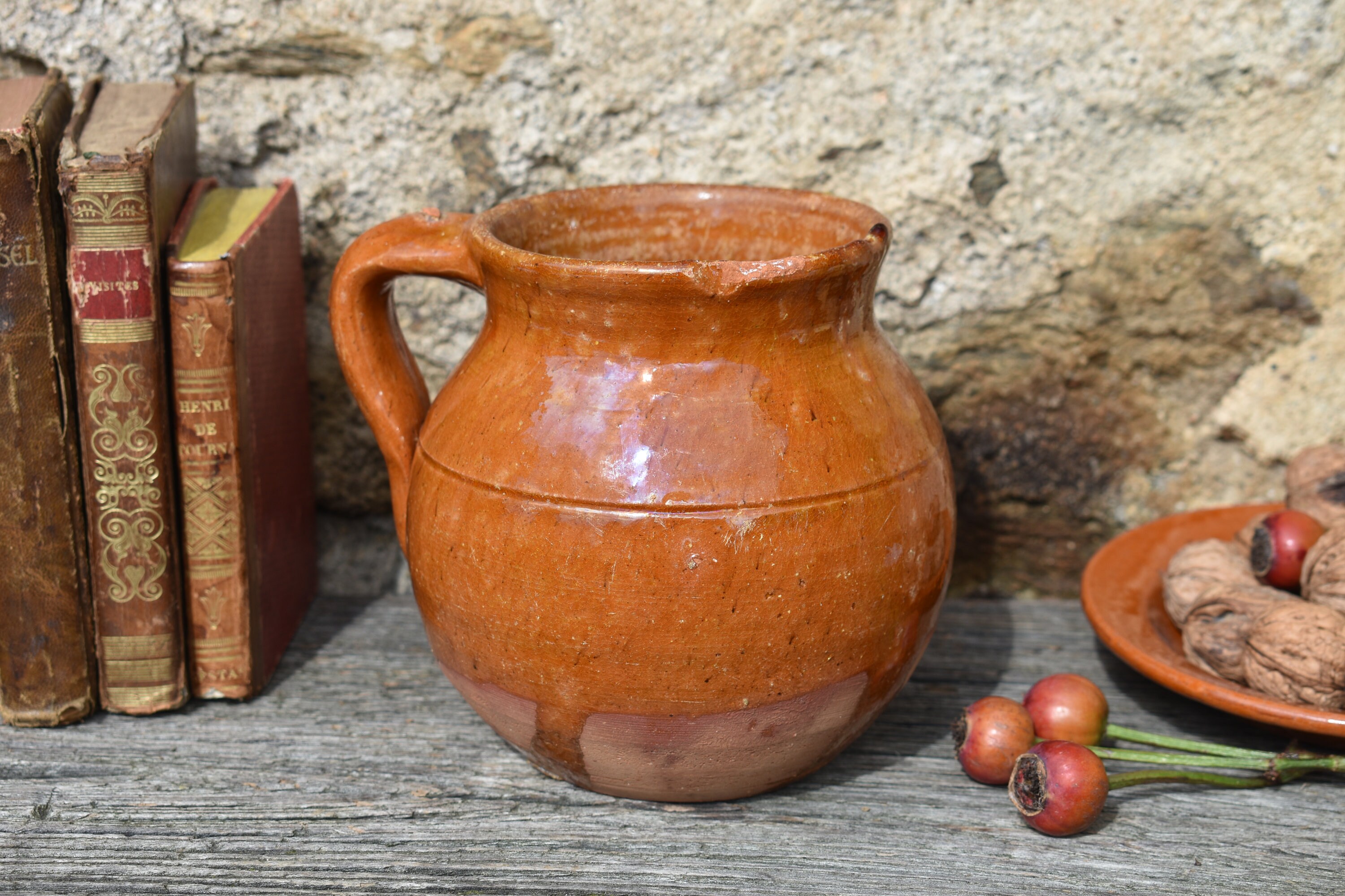 Années 1950 Français Pichet d'argile Primitif, Un Pot ou Une Cruche en Terre Cuite à Ventre Charmant