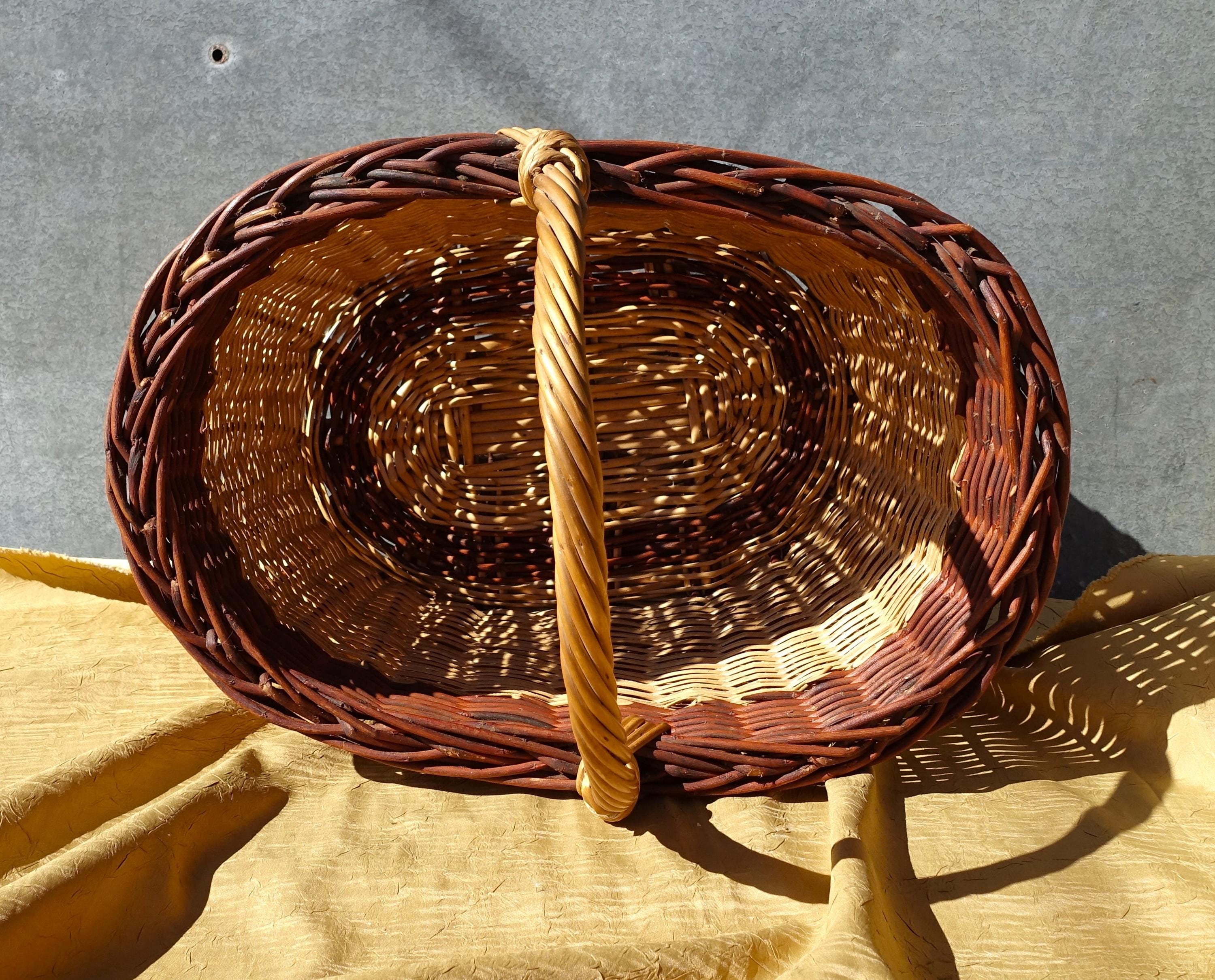 ヴィンテージ フランス製ウィッカー製マーケットバスケット：1970年代