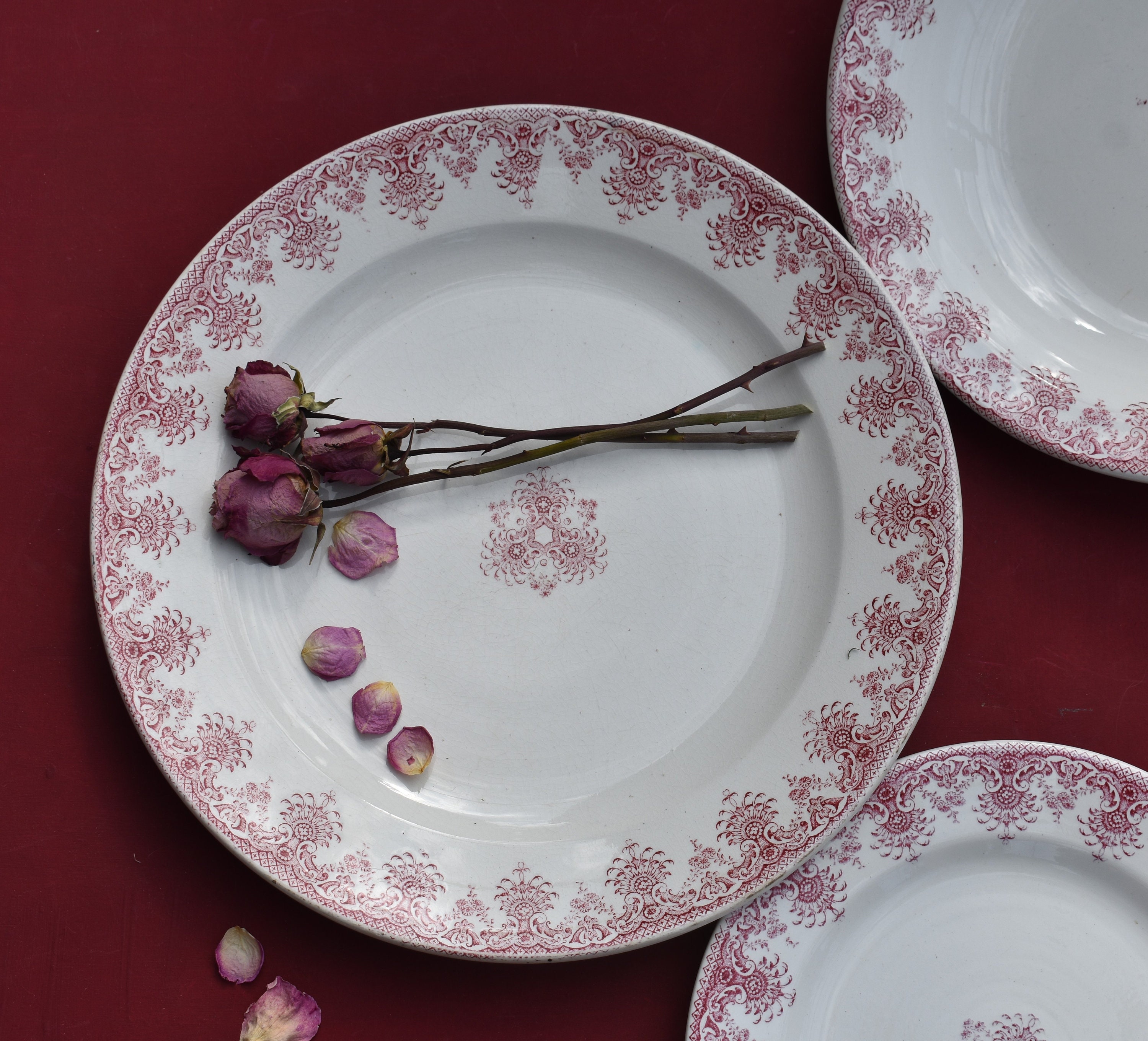 1900 Français Ironstone Belle Grande Assiette de Service, L G Luneville Joli Paon Stylisé Design Pla