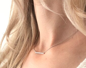 Silver Necklaces For Women Dainty, Silver Bar Necklace For Women, Cubic Zirconia Necklace, Silver Jewelry, Layering Necklace Sterling Silver